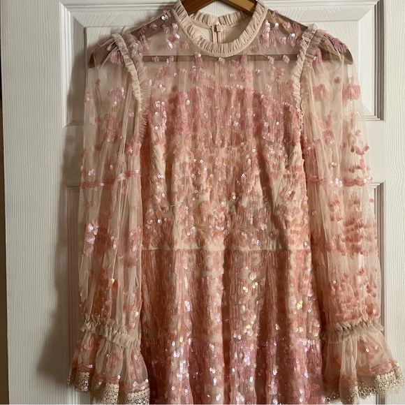 Needle&Thread Lace-trimmed Sequin-embellished Tulle Mini Dress Pink - Picture 8 of 9